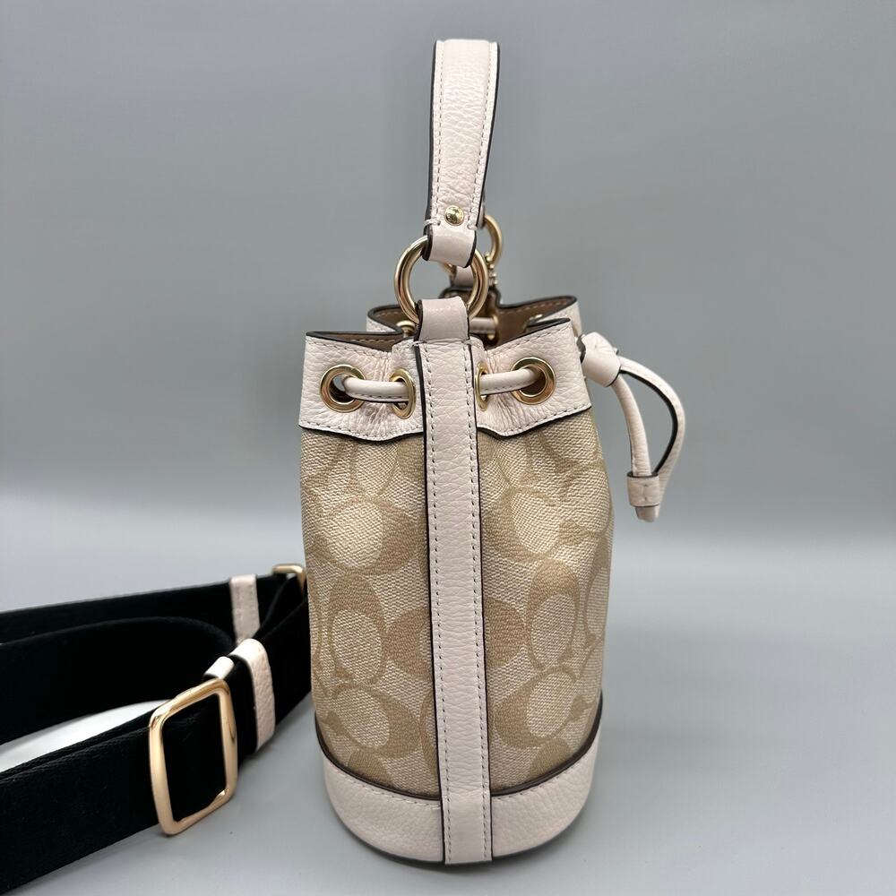 Coach Dempsey Mini Bucket Bag Crossbody Purse Signature Canvas Light Khaki Chalk - Picture 10 of 16
